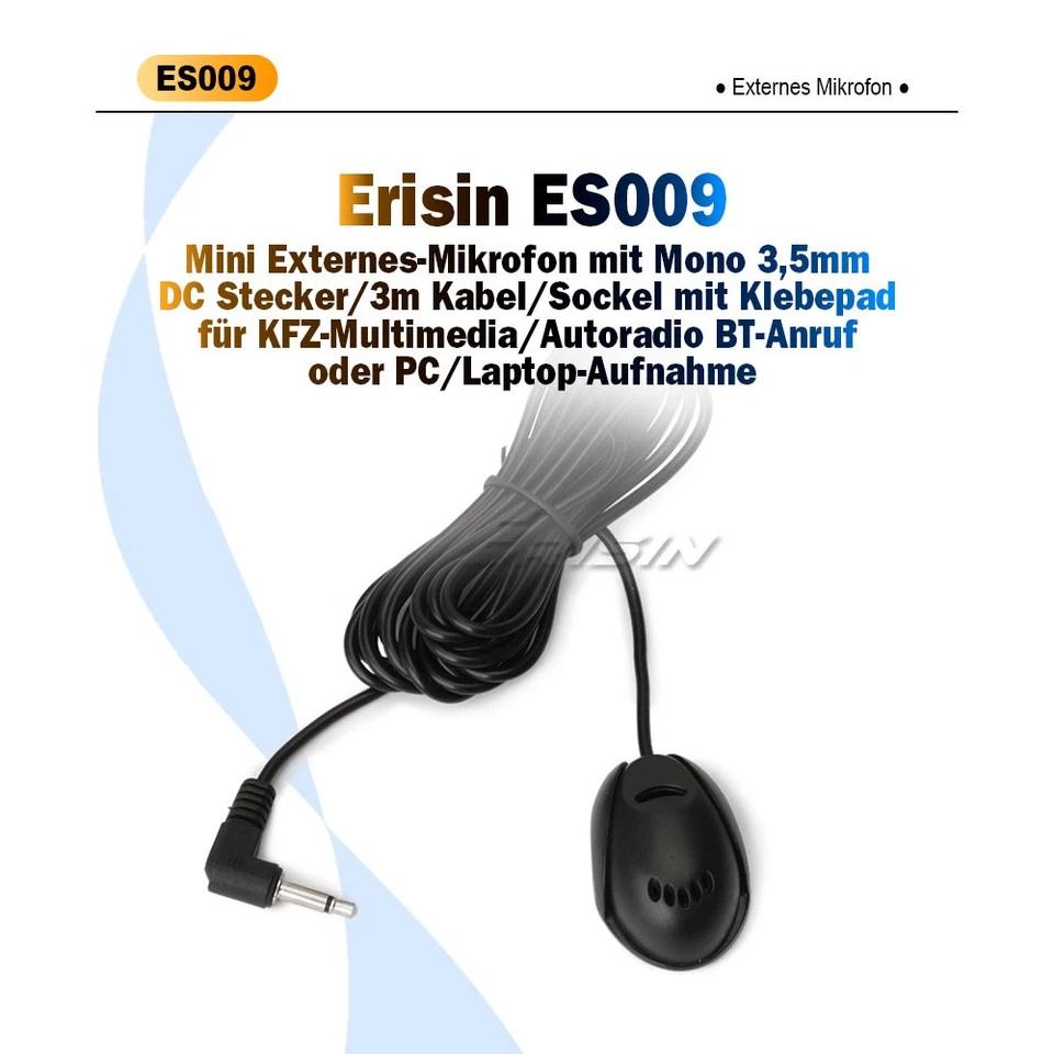Erisin 3M External Mikrofon Standard 3.5mm Plug For Autoradio GPS Navi PC Laptop - Bild 2 von 4