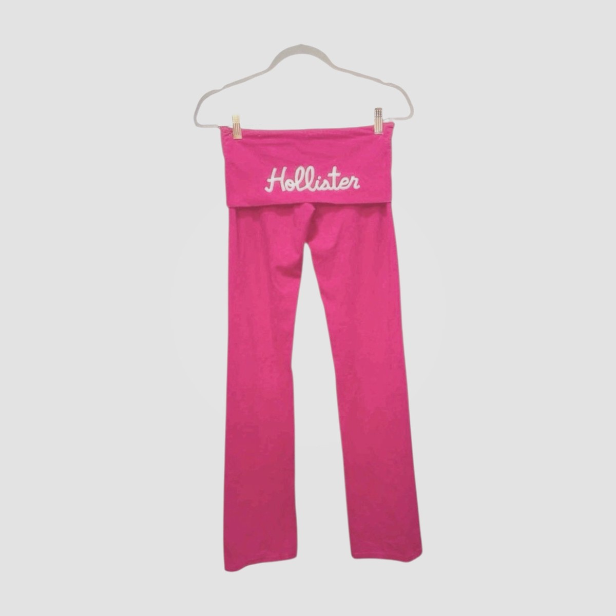 Y2K Hollister Solid Pink Vintage Script Lettering Foldover Yoga Pants Flare  S