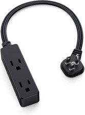 Flat Plug Extension Cord with 3 Outlets - 1Ft Low Profile Indoor 3 Prong Grounde