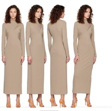 Reformation Mallorie Dress Mock Neck Midi Taupe Size XS UK 8 Bodycon Stretchy 
