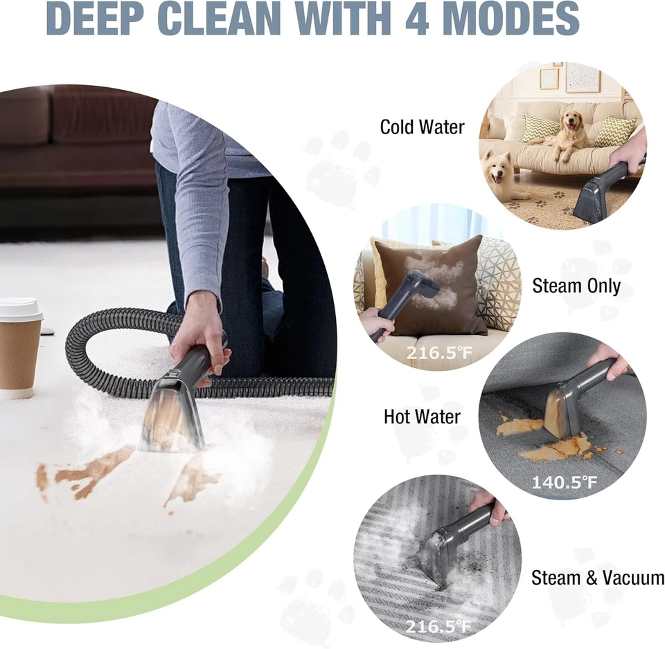 Limpiador portátil de alfombras y tapicería a vapor WORKPRO 16KPa limpiador de vapor y calefacción Foto 3 de 4