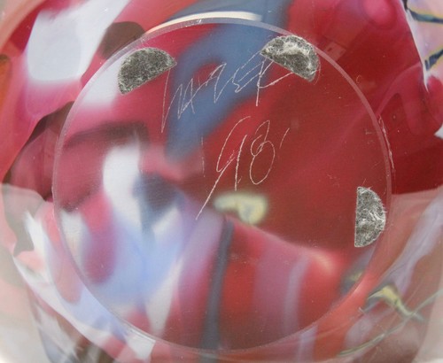 Tim Lazer 1998 extra große 14" große blau lila gold Studio Kunst Glas Vase - Bild 5 von 16