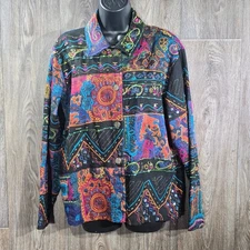 Chico's Colorful Patchwork Embellished Blazer Art to Wear Chico's Size2 US Large