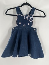 Hello Kitty girls Sanrio denim jumper flare dress size 4 embroidered snap button
