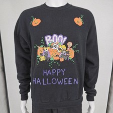 Vintage 1990s Jerzees "Boo " Happy Halloween Cats and Pumpkins Sweatshirt L