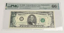 1969C $5 Offset Printing Error Federal Reserve Bank Note PMG GEM UNC 66 Fr#1972