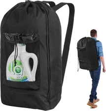 Laundry Bag Backpack, Heavy Duty Large Laundry Bag with Straps & Mesh Pocket, Cl
