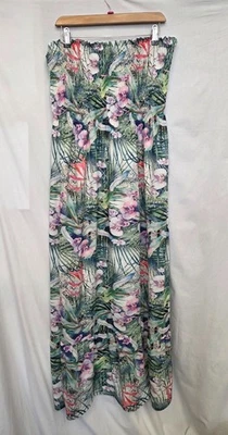 LIPSY Strapless Green Maxi Dress Features a Tropical Print SIZE 18 - CG H26 - Image 1 of 4