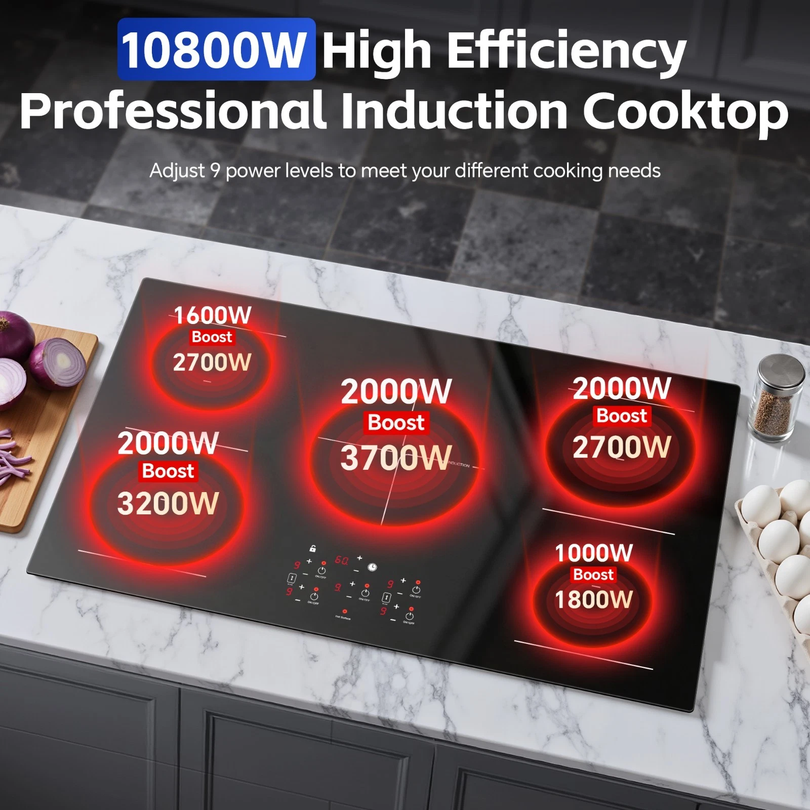 36inch Electric Built-in Induction Cooktop 5 Burners, 10800W,Timer, Child Lock