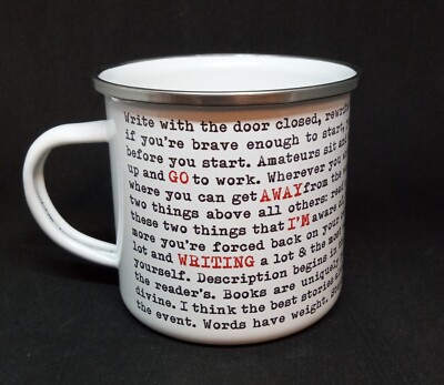 Writer's Enamel Tin Cup 10oz Author STEPHEN KING On Writing GO AWAY I'M WRITING