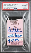 Drew Bledsoe NFL Debut Ticket Signed Bills Patriots 9/5/93 Inscribed PSA 10 Auto