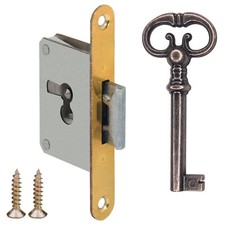 Serrure à mortaiser clé remplacement meuble ancien décoration armoire, gauche