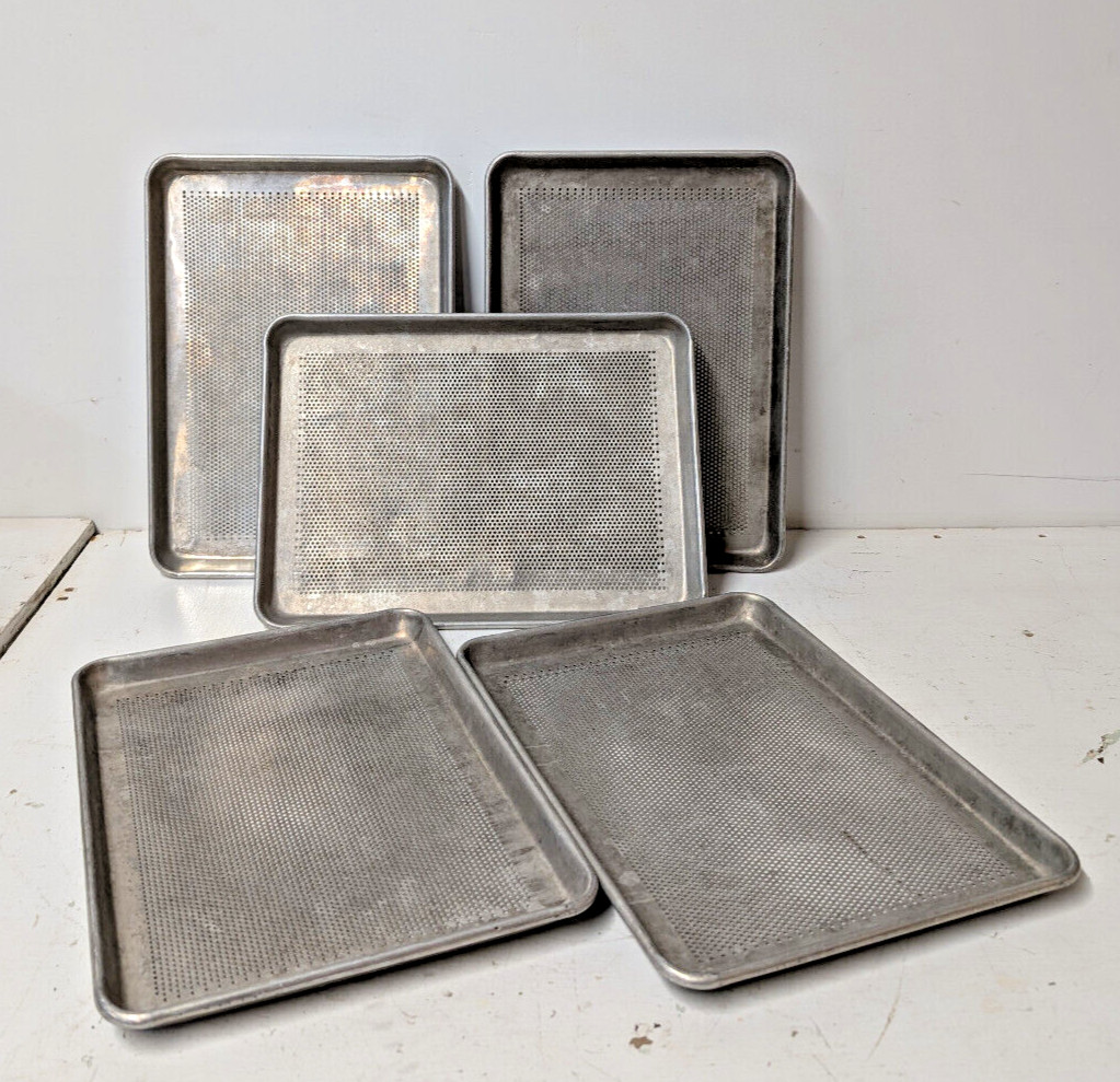 (x5) Commercial Grade Aluminum Perforated Half Size Baking Sheet Pans 18" x 13"