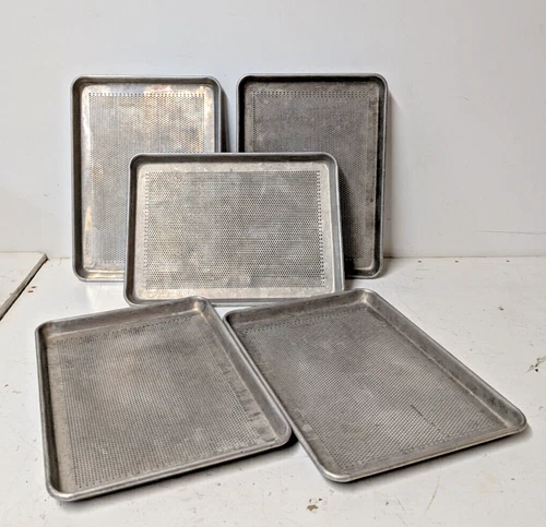 (x5) Unbranded Commercial Grade Aluminum Perforated Half Size Baking Sheet Pans
