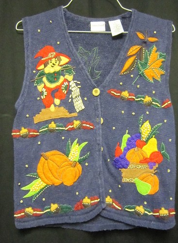 Women's Small Bobbie Brooks Fall Sweater Vest Scarecrow Pumpkin