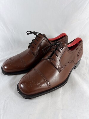 BALLY Brown Leather Derby Semi Brogue Loafers Made in 