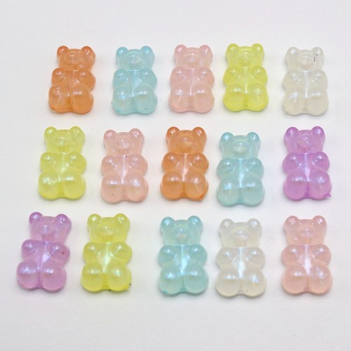 50 Mixed Shiny Mermaid Color Acrylic Gummy Bear Beads 18mm Charm DIY Earring - Picture 2 of 6