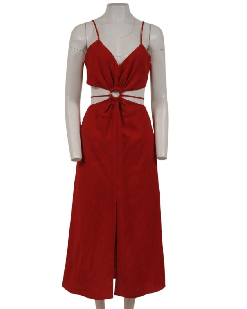 knee length dresses for ladies Vivia Linen Cut Out Midi Dress Large main image 0