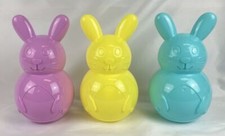 Plastic Easter Egg Bunny 10" Fillable Set of 3 Yellow Purple Blue New