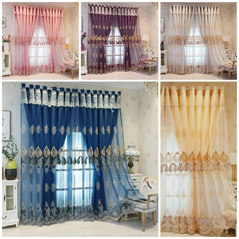 Cortinas opacas de panel europeo de lujo bordado cortina decoración de sala de estar Foto 3 de 4