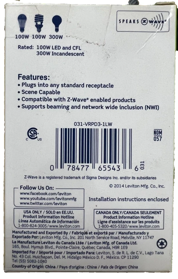 Interruptores de luz y atenuación Leviton NSB VRPD3-1LW Foto 2 de 2