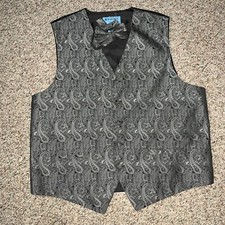 Silver And Black Paisley Tuxedo Vest And Bow Tie