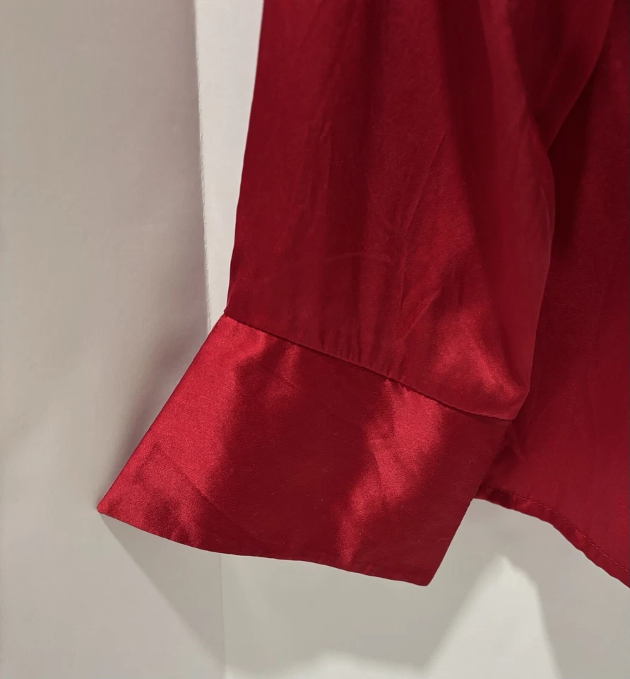 Blusa MIX IT Mujer Talla 10 Roja 100% Seda Elegancia Negocios Formal Cuello L/S Top Foto 3 de 4