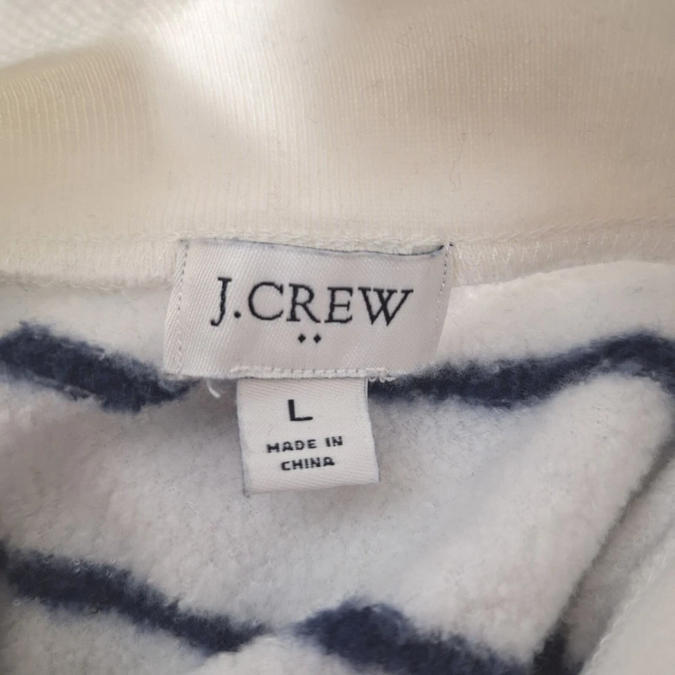 Túnica J CREW Cloudspun polar a rayas cuello ancho con botones talla grande blanco azul Foto 4 de 4