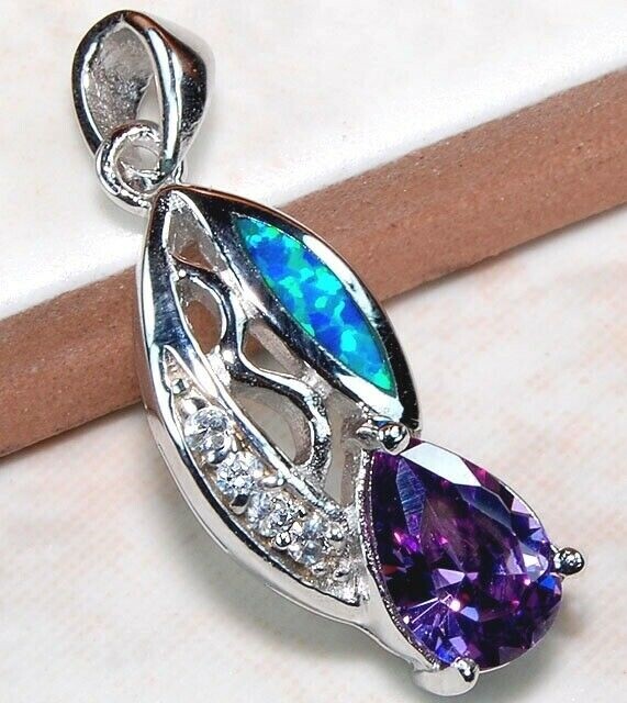 2CT Amethyst & Australian Opal 925 Sterling Silver Pendant OP2
