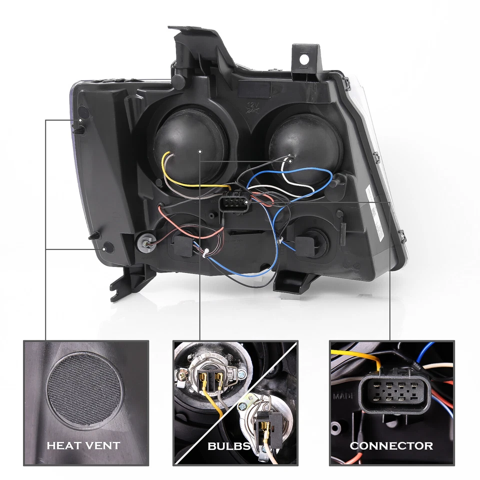 Black LED Tube DRL Headlights Pair For 2007-2014 Chevy Suburban/Tahoe/Avalanche - Image 2 of 4