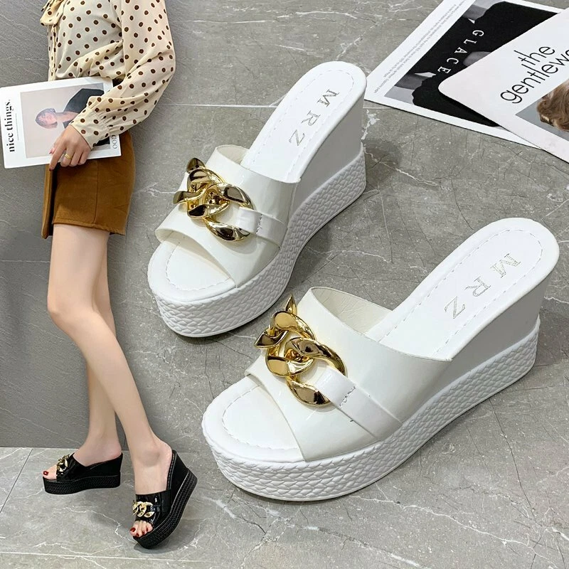 eksistens Erfaren person kasket Women&#039;s Beach Chain High Heels Slippers Sandals Slippers Shoes  Platform Wedges | eBay