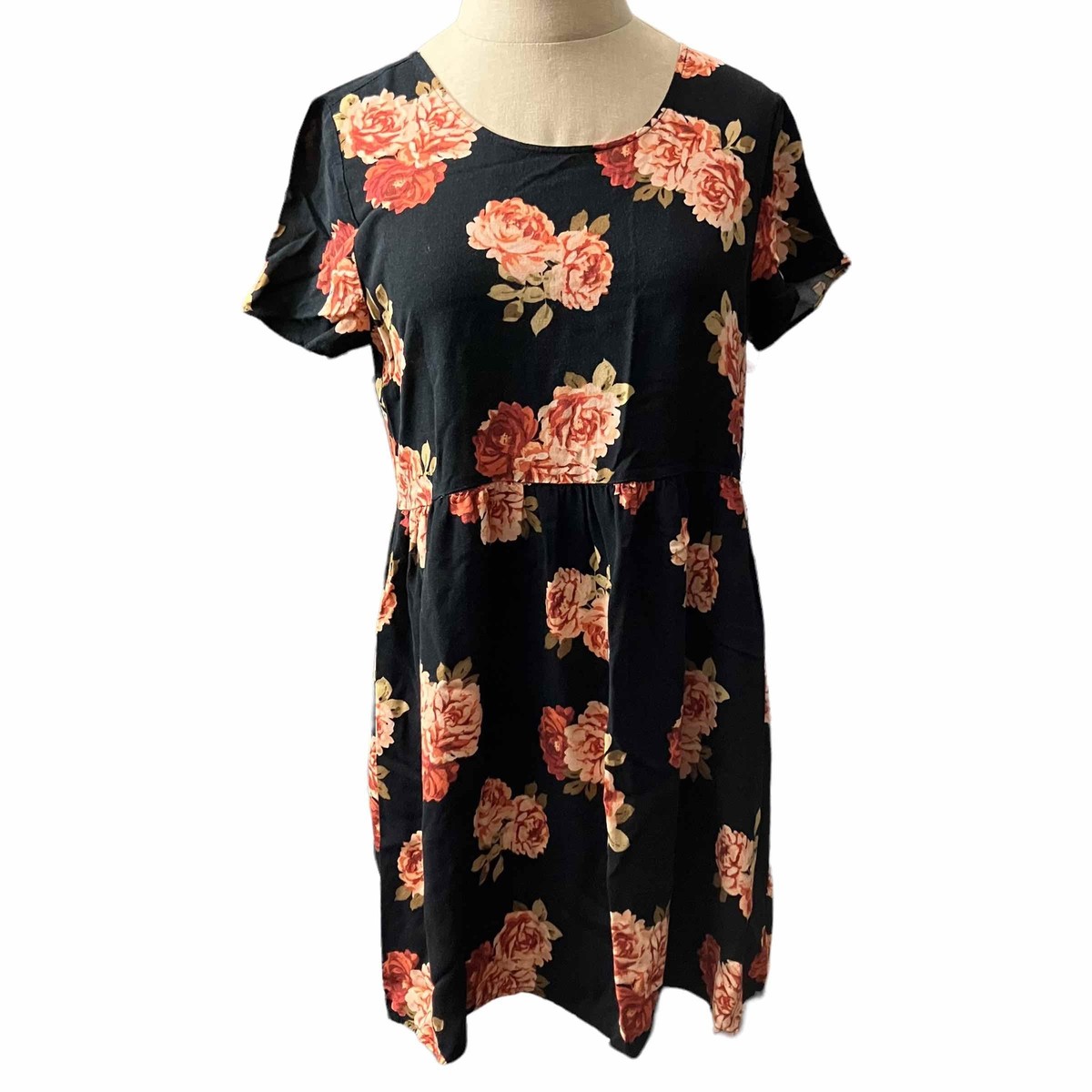 Short Lil Black Dress with Orange Flowers and Cris-Cross Back
