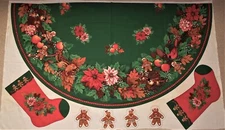 Fabric Panel 1/2 Tree Skirt 56" Joan Kessler Garland Gingerbread Chipmunks Fruit