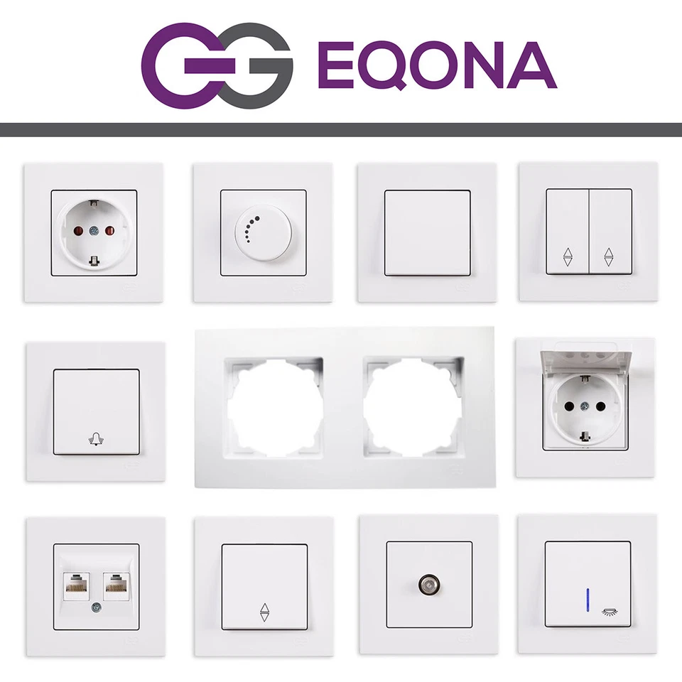 Gunsan Eqona weiss Steckdose Schalter Taster Dimmer Rahmen Doppelschalter billig