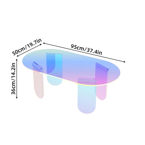 Acrylic Coffee Table Iridescent Oval Side End Table Living Room Office Reception - Picture 8 of 12