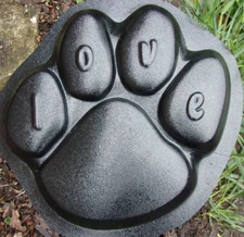 Love dog paw print stepping stone mold 12" x 12" x 2" concrete plastic mould