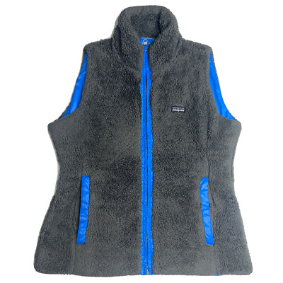Vtg Patagonia Reversible Fleece Zip Up Hoodie Vest Blue Grey