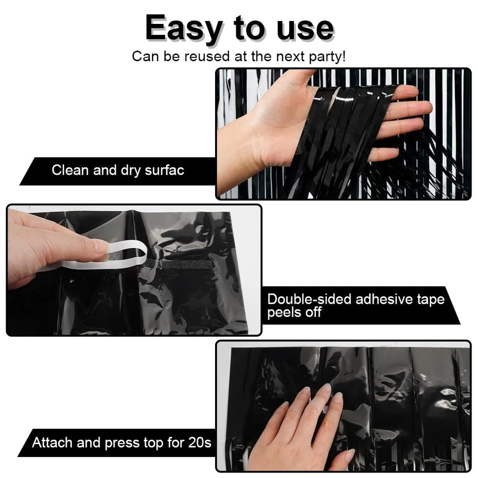 6 Pièces Rideau Anniversaire 1m X 2m Noir Rideau Métallique de Frange Rideau ... - Photo 4/4