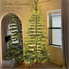 Christmas Decorations - 7.5 Ft Pre-Lit Twinkle Christmas Cypress Tree - Artifici