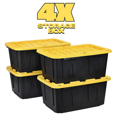 4-Pack 27 Gallon Heavy Duty Storage Totes Black & Yellow Plastic Stackable Bins