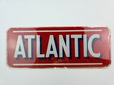 #ad Original Vintage Atlantic Glass Gas Pump Lens Sign Plate Flat Corner Version $99.99