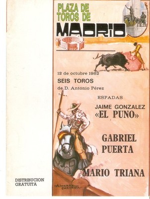 CARMENA STIERKAMPF Programm PlazaToros Madrid12.10.1982 EL PUNO-PURTA-TRIANA