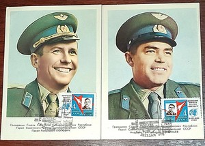 1962 USSR Cosmonaut Postcards Popovich & Nikolaev • Vostok 3/4 • Pravda Cold War