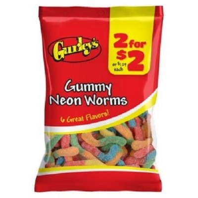 6x Gurley's Gummy Neon Worms Bulk Candy Treats New Sealed Sweet Lot 2.5oz