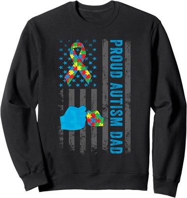 Proud Autism Dad American Flag Awareness Design Unisex Crewneck Sweatshirt