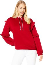 Tommy Hilfiger Womens Hoodie L Pullover Sweatshirt Ruffled Long Sleeves Red 70