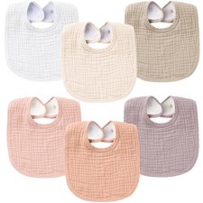 Konssy 6-Pack Muslin Baby Bibs for Boys Girls, Soft Cotton Absorbent Bandana