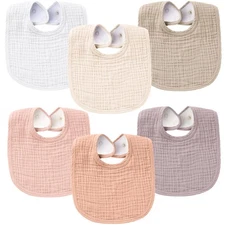 Konssy 6-Pack Muslin Baby Bibs for Boys  Girls, Soft Cotton Absorbent Bandana