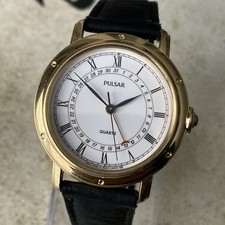 Pulsar Watch Seiko Mens Vintage 1988 Date Pointer Gold Plated 36mm Case