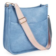 Vegan Leather Crossbody Fashion Shoulder Bag Purse with Adjustable Strap Blue